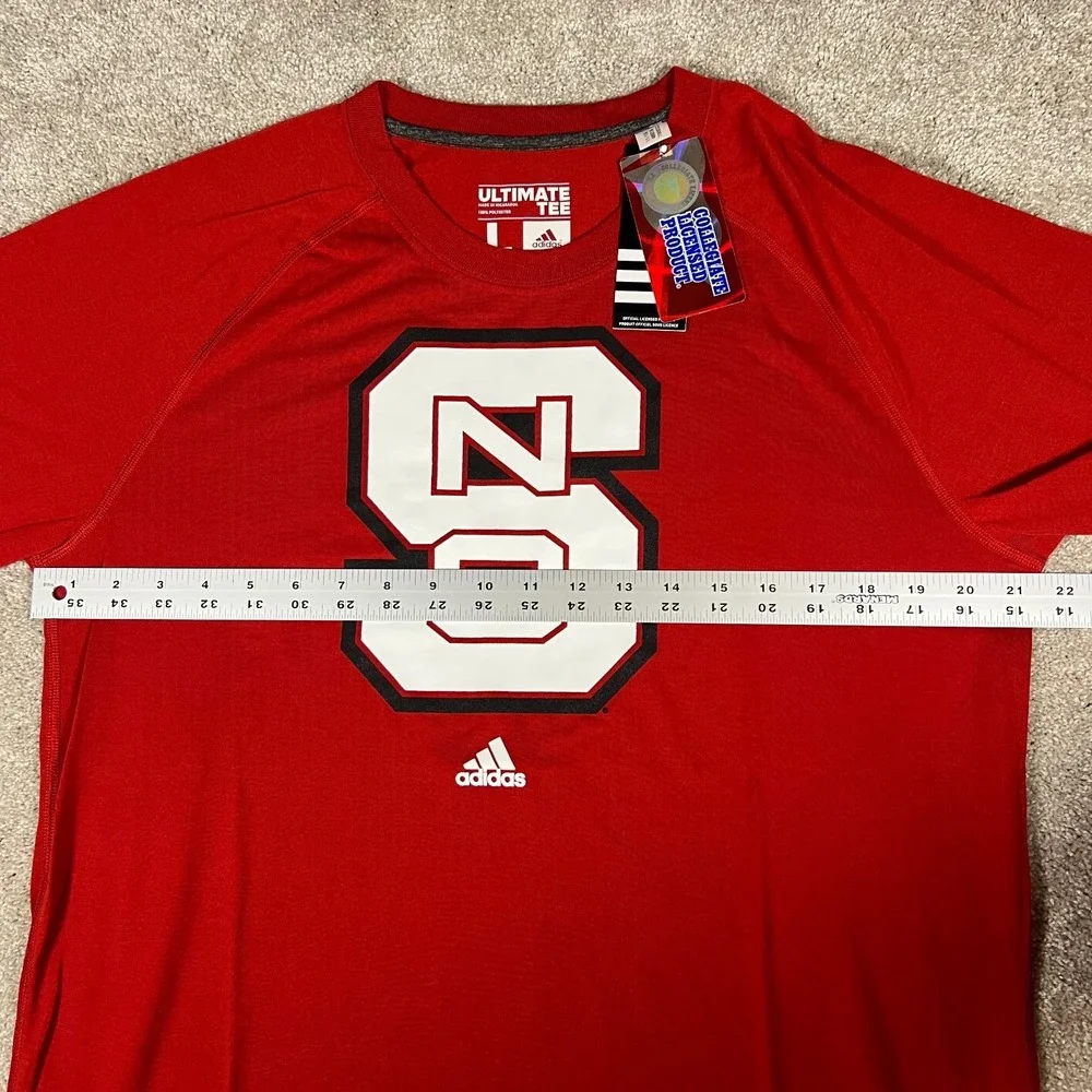 Adidas Mens Large Red Logo NCAA North‎ Carolina State Short Sleeve T-Shirt NWT
